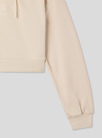 Felpa crop con cappuccio e scritta ricamata