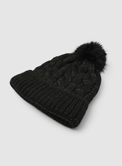 Berretto a trecce con pompon effetto luccicante