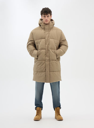 Long padded jacket with hood