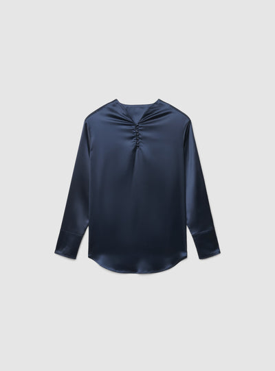 Camicia in satin con collo coreano e arriccio