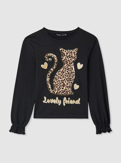 T-shirt manica lunga con stampa stellina animalier effetto luccicante