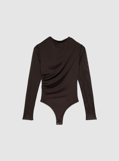 Body drappeggiato con maniche in tulle