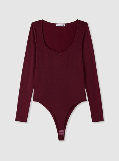 Long-sleeve bodysuit with rounded neckline