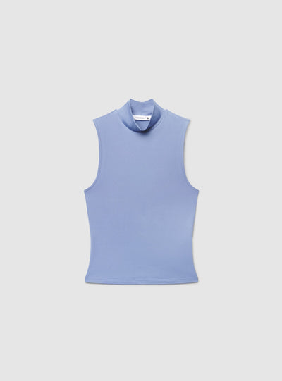 Top crop a tinta unita con collo lupetto