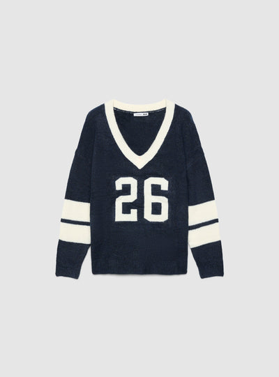 Maglia con scollo a V e numero intarsiato