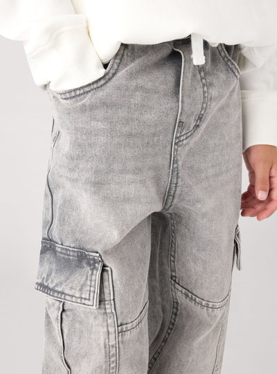 Jeans cargo wide leg con coulisse