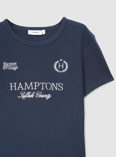 T-shirt crop con stampa college