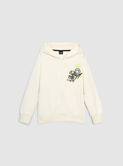 Felpa con cappuccio e zip con stampa orso