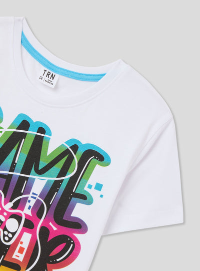 T-shirt con scritta gaming
