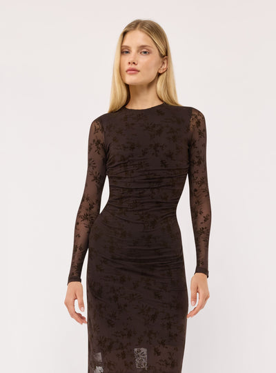 Vestito aderente con arricciature e stampa floreale