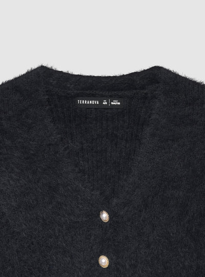 Cardigan a tinta unita effetto pelo