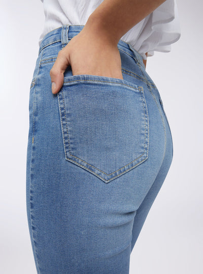 Jeans a zampa a vita alta lavaggio medio