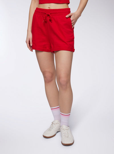 Shorts tuta a vita alta con risvolto