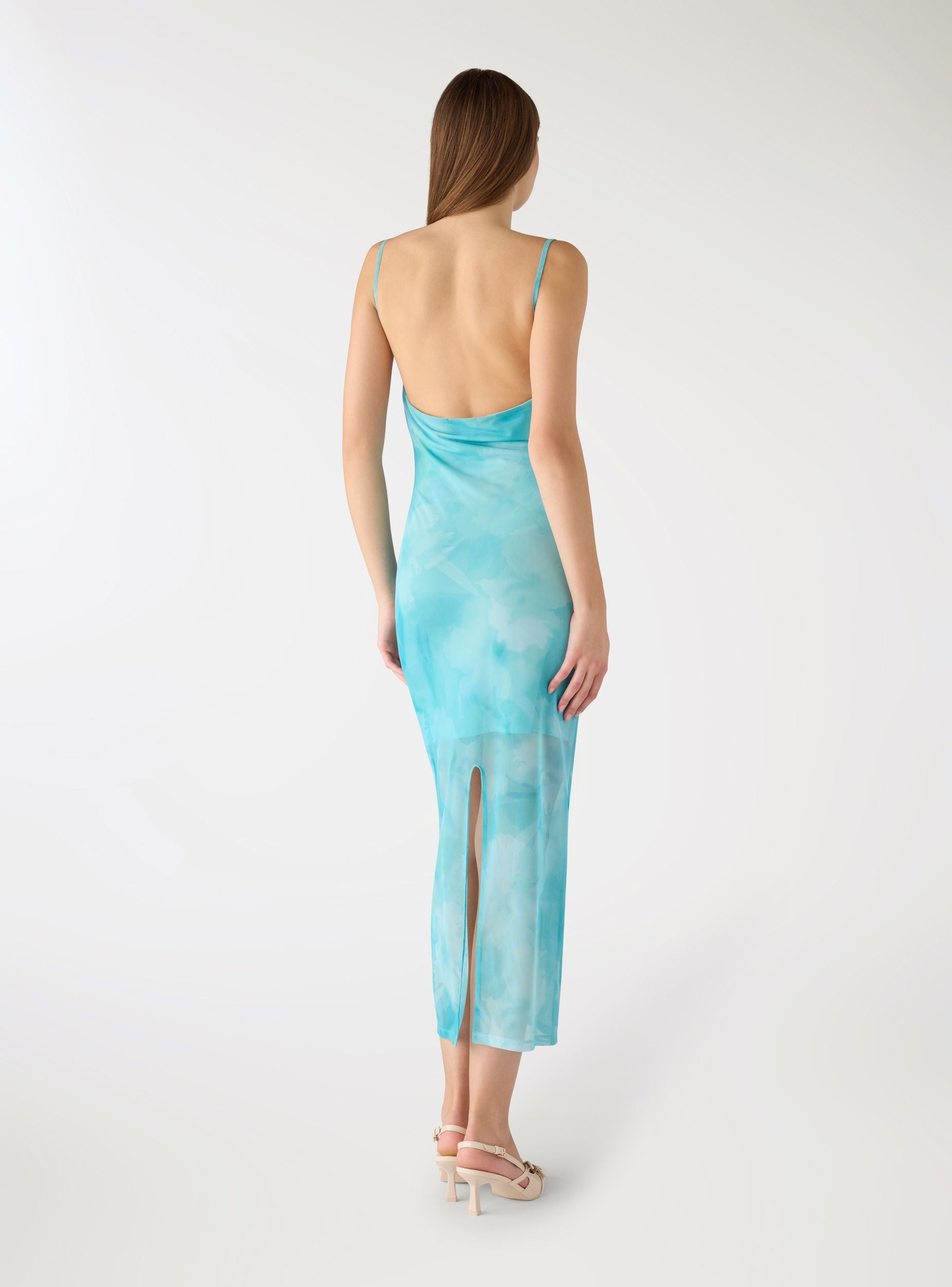 Long ombr dress with draped neckline - Terranova Long ombr dress with draped neckline - Terranova