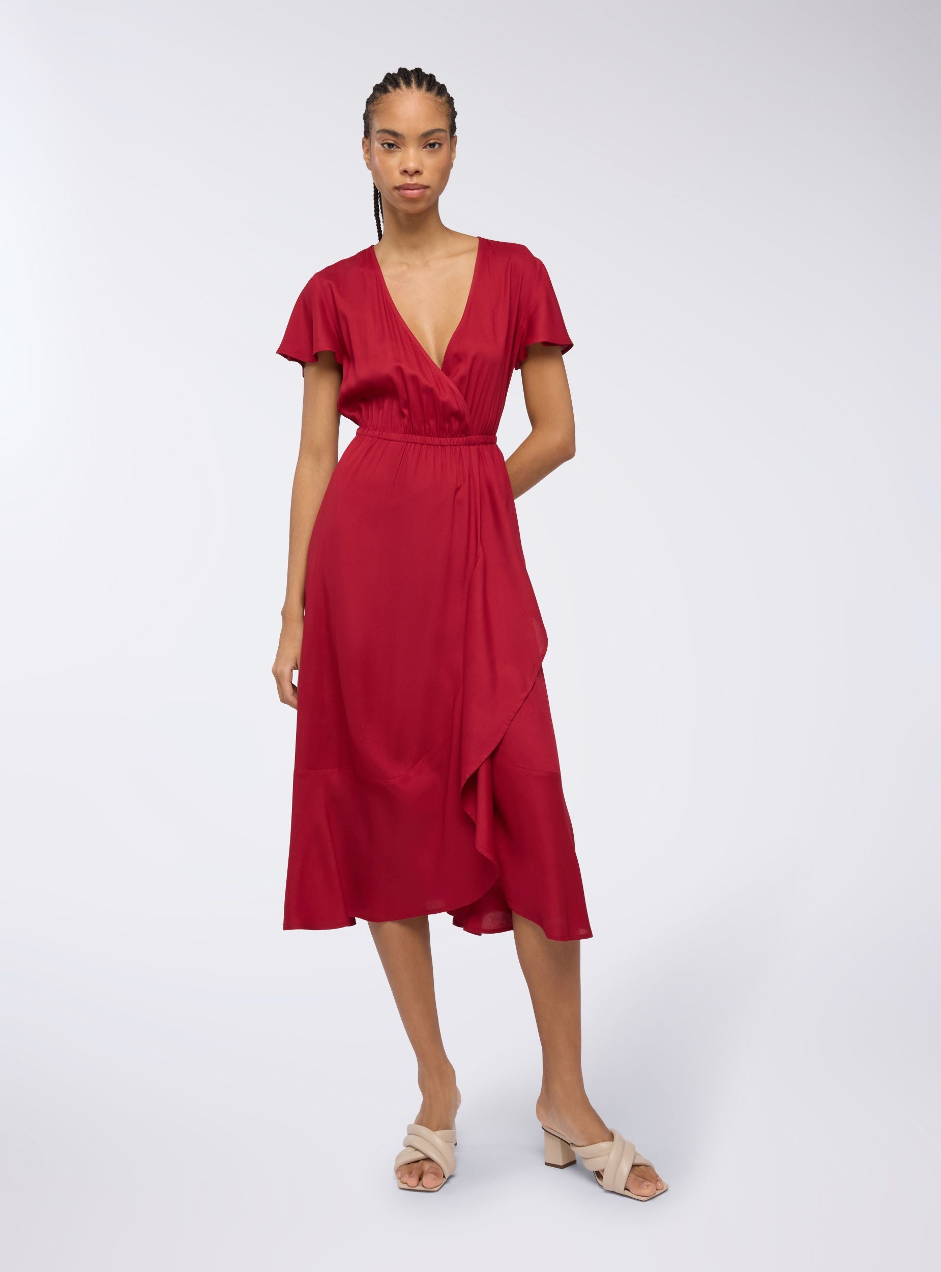 dark red wrap dress boohoo Women's Wrap Front Mini Dress in Dark Red