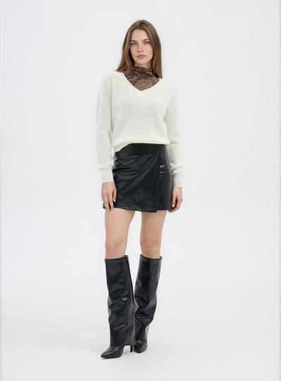 Maglia a coste inglesi con scollo a V