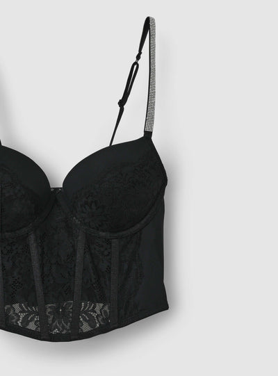 Bustier push-up in pizzo e spalline con strass