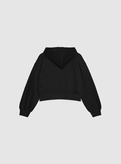 Felpa crop con cappuccio e stampa college
