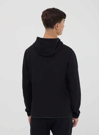 Felpa tecnica con cappuccio e zip in misto cotone pesante