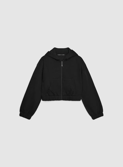 Felpa crop con cappuccio e zip