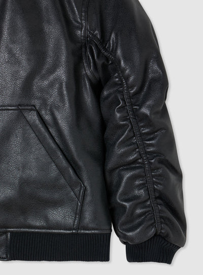 Bomber da bambino in similpelle con cappuccio e zip