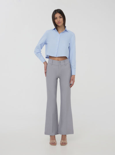 Camicia crop tinta unita in popeline