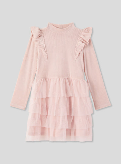 Vestito maniche lunghe con gonna a balze
