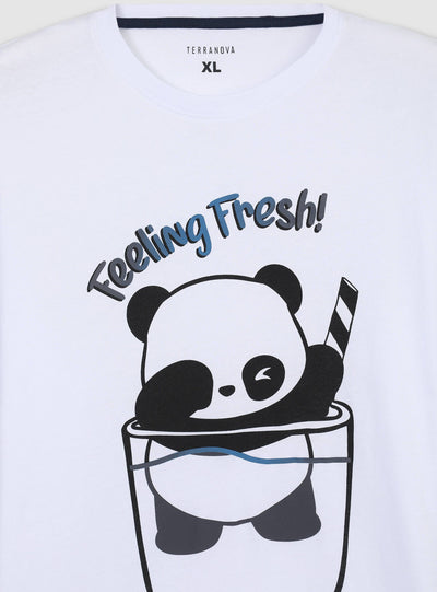 Pajama set with t-shirt and bermuda shorts featuring a panda