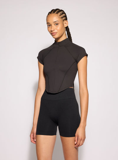 T-shirt sportiva con mezza zip a tinta unita