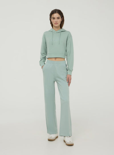 Felpa crop con cappuccio e scritta ricamata