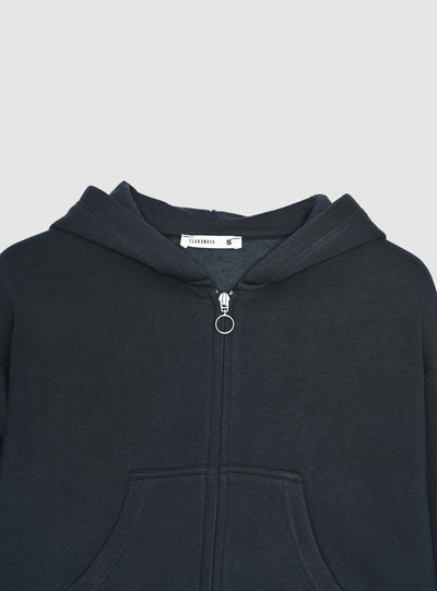 Felpa crop con zip e cappuccio