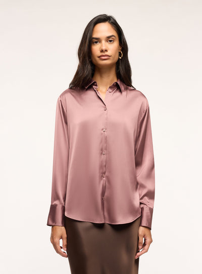 Camicia ampia in satin a tinta unita