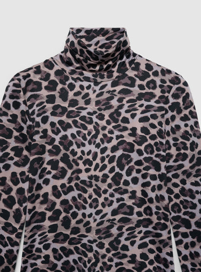 T-shirt manica lunga con stampa animalier e collo alto