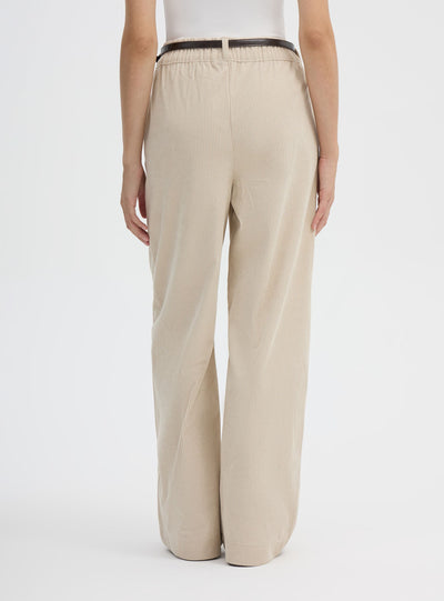 Pantaloni wide leg in velluto con cintura