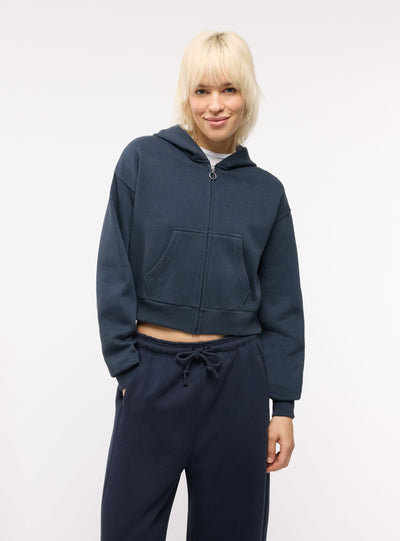 Felpa crop con zip e cappuccio