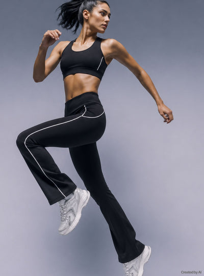 Leggings sportivi lunghi a zampa con piping