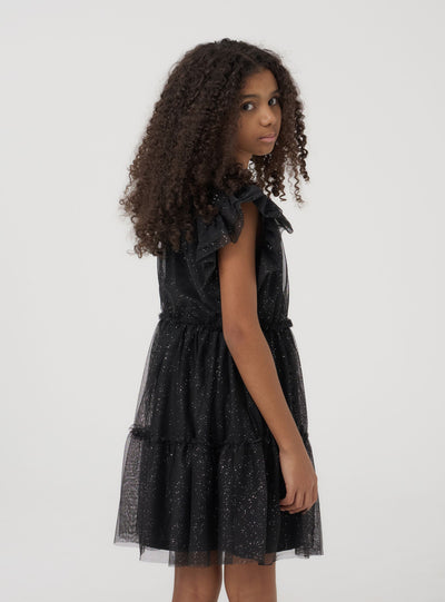 Vestito a balze in tulle glitterato