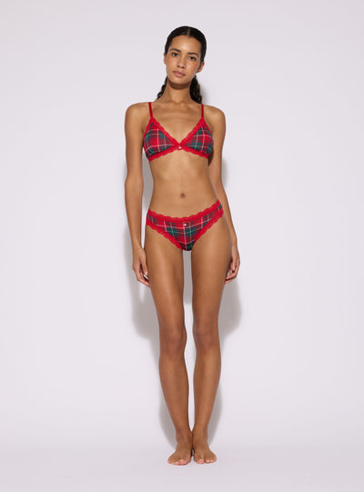 Pack of 2 bras and briefs with tartan print and shimmering lace trim