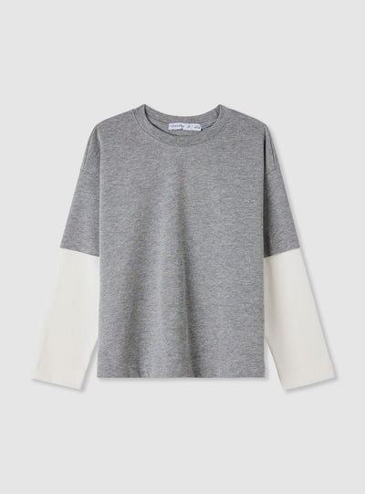 T-shirt maniche lunghe effetto doppio strato