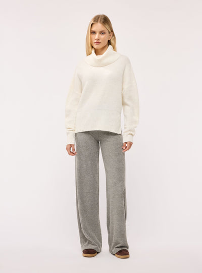 Pantaloni maxi wide leg a costine tinta unita