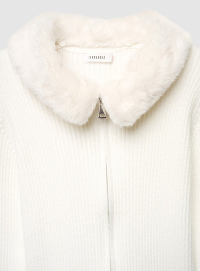 Cardigan a costine con zip e colletto effetto peluche