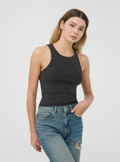 Canotta vogatore a costine garment-dyed