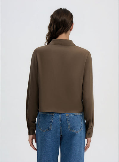 Camicia crop a tinta unita