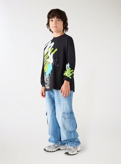 T-shirt a maniche lunghe con stampa graffiti