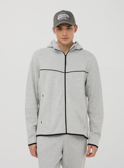 Felpa tecnica con cappuccio e zip in misto cotone pesante