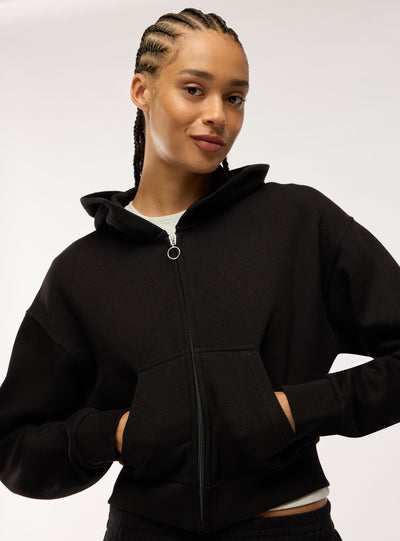 Felpa crop con zip e cappuccio