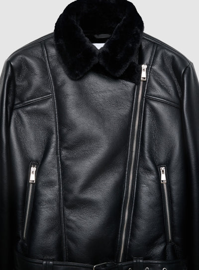 Jacke mit Lammfelloptik und Gürtel