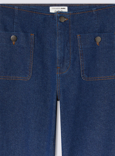 Jeans scuri wide leg con tasche applicate