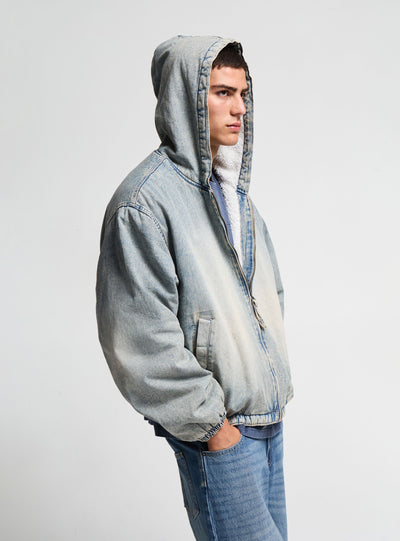 Giubbotto denim imbottito con cappuccio