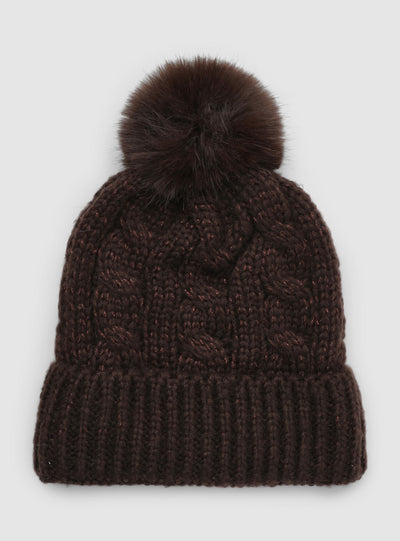 Berretto a trecce con pompon effetto luccicante